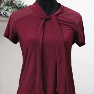 Adele & May Sheer Tie Neck Top Maroon Color for Formal/Casual/Work
